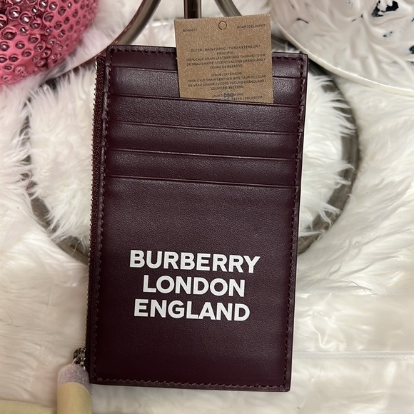 Burberry Alwyn Logo Printed Leather Zipped Coin/Card Case in Mahogany Red​​​ - Picture 2 of 7